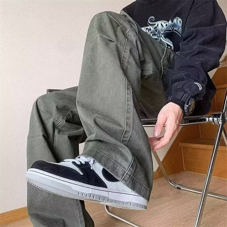 春秋美式复古多口袋工装裤男宽松直筒日系复古做旧百搭长裤潮,男装工装外套,星座506A