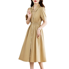 高级感气质衬衫连衣裙女夏季2024新款小众设计感收腰显瘦纯棉裙子，女装连衣裙，姿衣坊