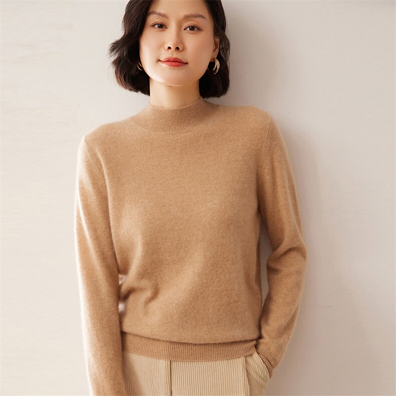 2025秋冬新款女士12针平面半高领衫,女装羊绒衫,拓驰羊绒
