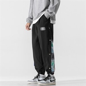 日系2024秋冬新款侧开叉拼接束脚运动休闲潮牌裤子2110-P45控69，男装休闲裤，星座914-3
