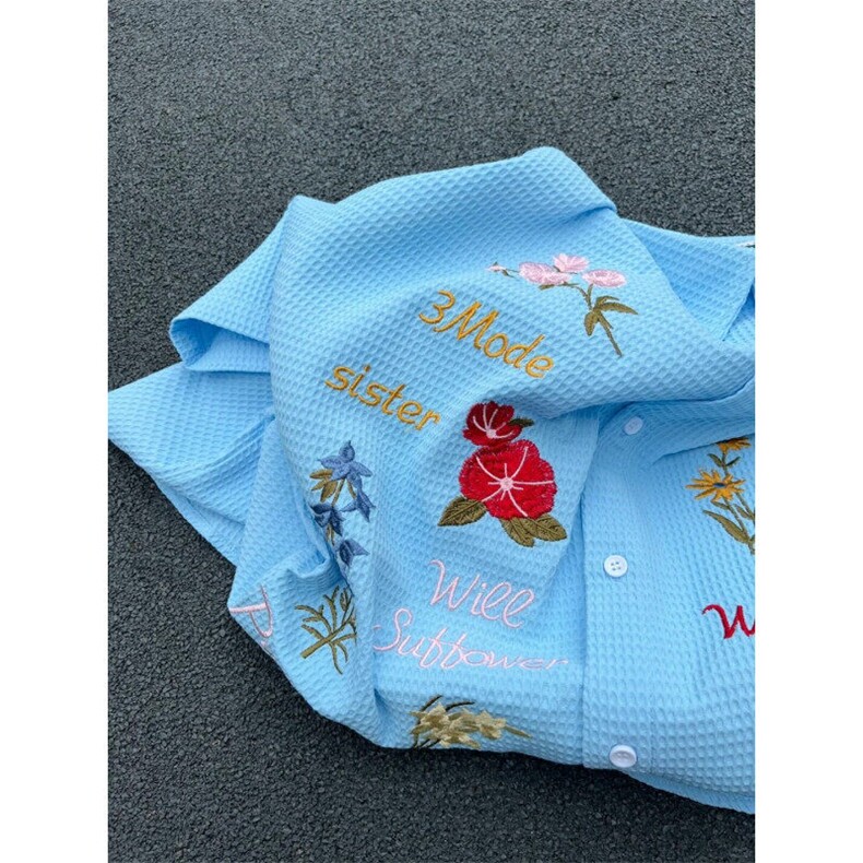 CXS007LL-特P42 欧若风花卉衬衫短袖情侣衬衣多巴胺穿搭图片