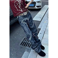复古原牛设计感鸽子刺绣牛仔裤男女潮牌宽松直筒长裤N61，男装牛仔裤，星座1116A（原606A-3）