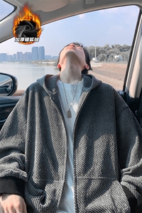 460g高克重银丝雪尼尔连帽开衫卫衣外套W5034J加绒-特P68控118图片