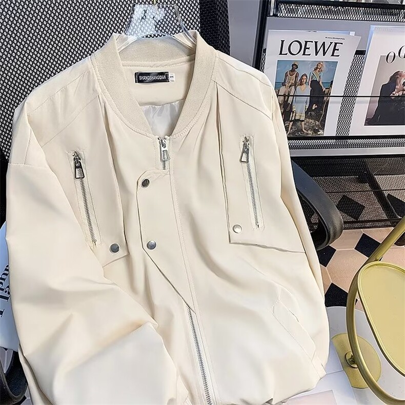 美式复古高街工装多口袋飞行员棒球服外套男ins宽松夹克 JK673图片