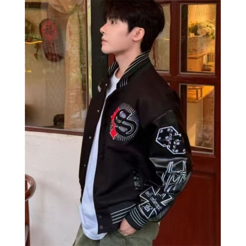 恶魔骷髅蜘蛛十字架骰子多元素夹克重磅棒球服J198,男装夹克,星座1116A（原606A-3）
