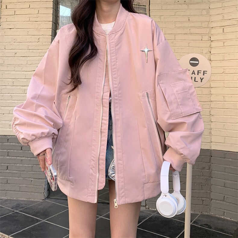 复古多拉链工装夹克女潮牌宽松原宿风棒球服百搭外套C649-88,男装夹克,星座911-2(原星座613-2）