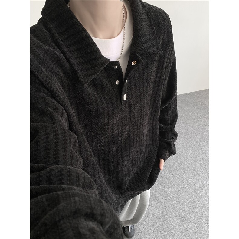 美式复古雪尼尔polo领卫衣大码设计重磅翻领外套LW609特P45加绒55图片