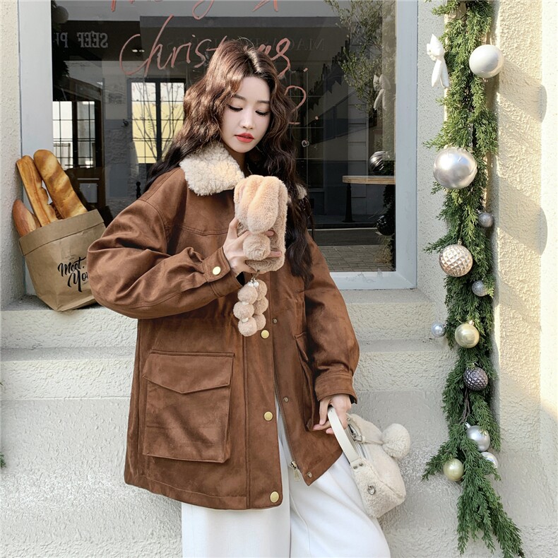 现货！90绒！羊羔毛领拼接麂皮绒羽绒服女外套2C325-5959P275K428,女装羽绒服,2C325