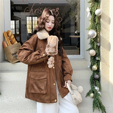 现货！90绒！羊羔毛领拼接麂皮绒羽绒服女外套2C325-5959P275K428，女装羽绒服，2C325