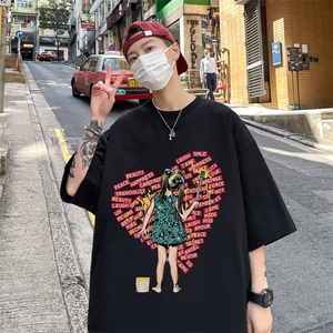 欧美式 小女孩创意印花短袖t恤夏高克重半袖体恤XZ514-2-1300-P28图片