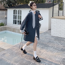 法式蕾丝拼接风衣外套女韩版宽松2025年春季新款中长款大衣，女装西装，牡丹诺