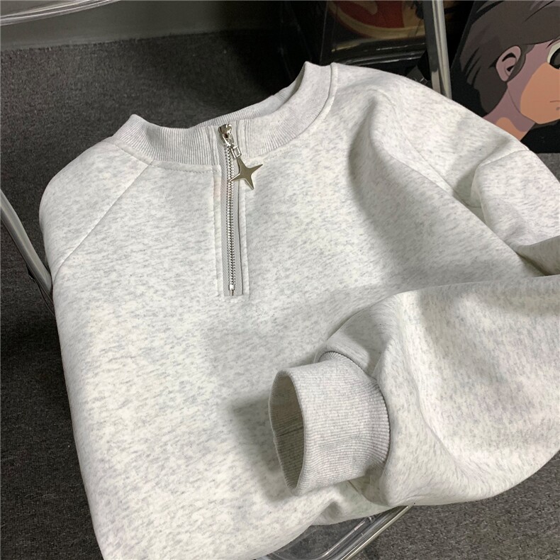 金属侧拉链头拼接卫衣男2026秋装新款潮牌圆领宽松卫衣D339P58,男装卫衣,电商A335-1（原A458）