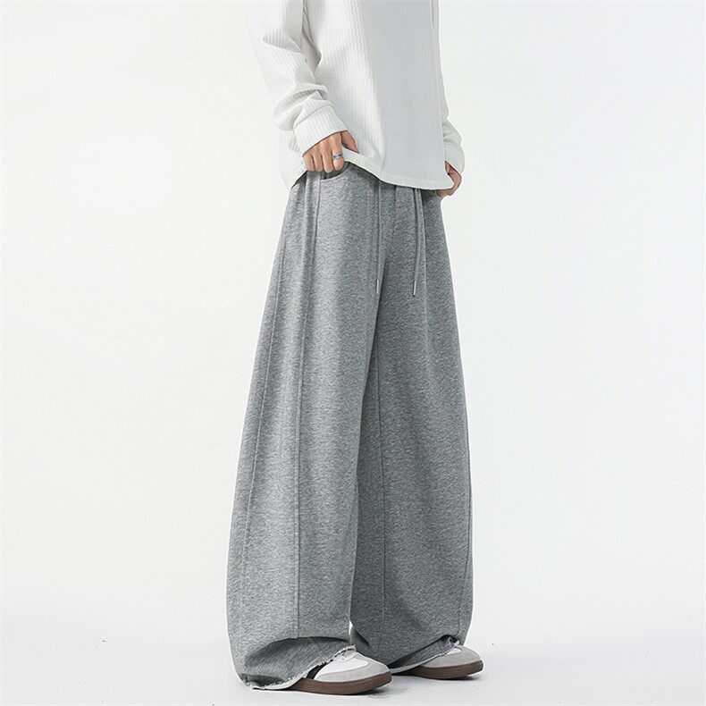 8XL-M灰色抽绳休闲裤男宽松阔腿裤卫裤设计感拖地裤男裤K9174P58,男装休闲裤,电商D206-1