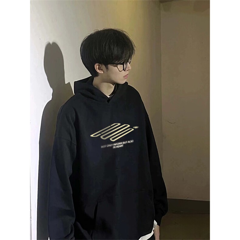 抖音得物 高品质印花连帽卫衣 秋冬装美式宽松连帽纯色卫衣ADL111图片