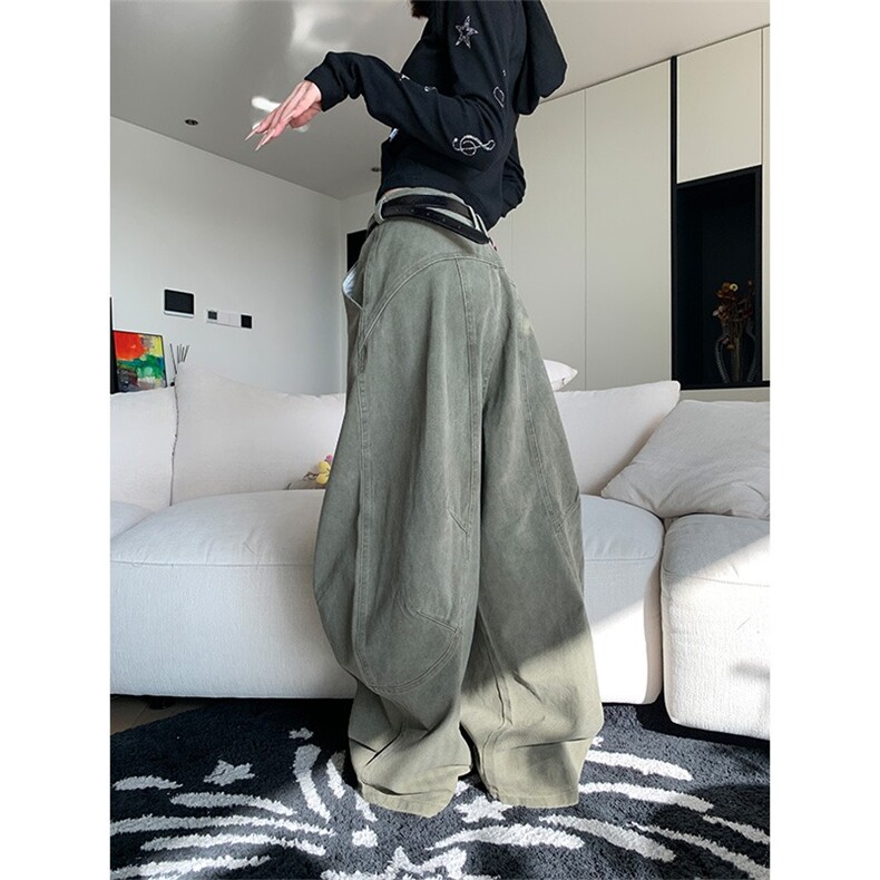 美式复古简约廓形拖地弯刀裤男女宽松休闲阔腿工装裤B3018-P55,男装工装外套,星座1001-1