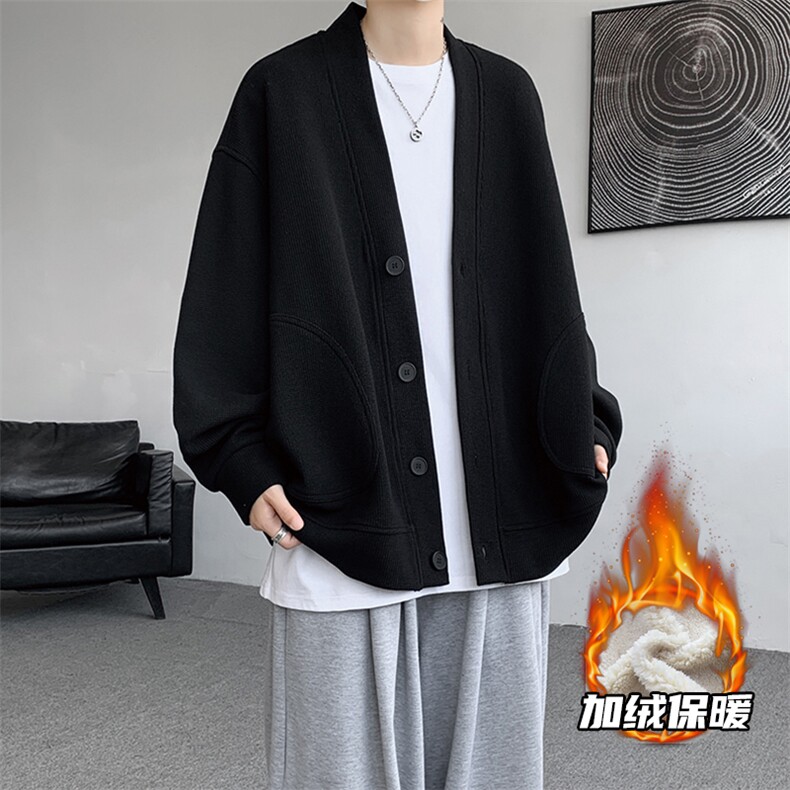 8XL-M羊羔绒开衫卫衣外套男秋冬季V领加绒加厚长袖上衣服KS001P58,男装卫衣,电商B312