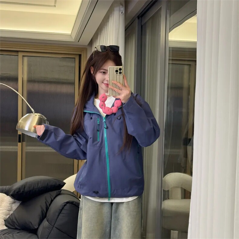 多巴胺穿搭橘色户外冲锋衣外套男女夏薄款防风防水登山服连帽夹克,男装夹克,星座506A
