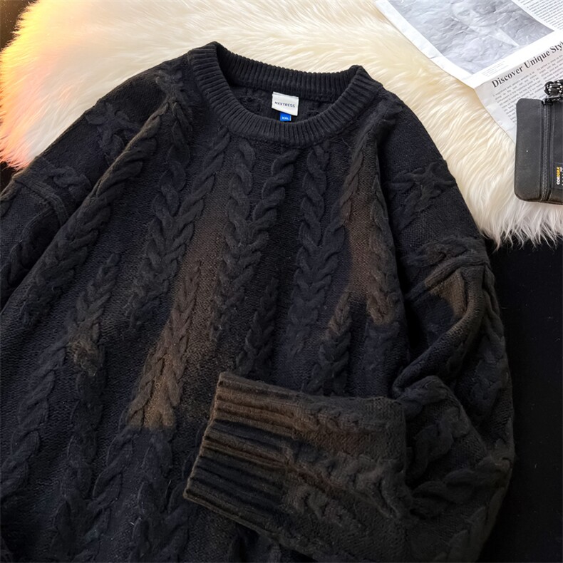 8XL-M麻花毛衣男宽松大码慵懒风情侣学生针织衫线衣外套MY1512P65,男装针织衫/毛衣,电商B238