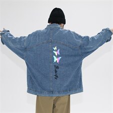 2021秋季新日系大码男镭射反光炫彩蝴蝶印花牛仔夹克外套NJ126P70，男装夹克，电商A001