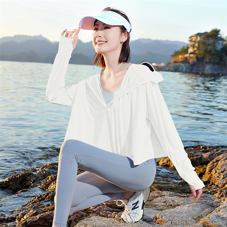 连帽防晒衣罩衫女2025夏季新款防紫外线冰丝凉感薄款骑车短款外套,女装防晒衣,慕咨