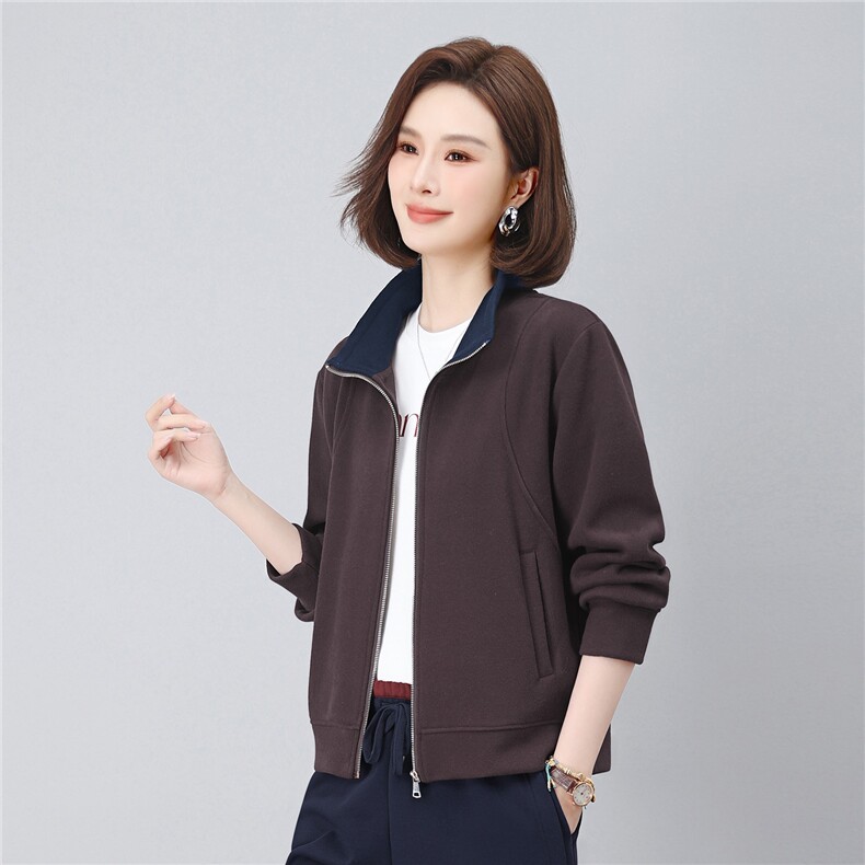 长期有货时尚拼色立领开衫卫衣短款外套女2026春秋休闲运动服上衣,女装短外套,璐依舞