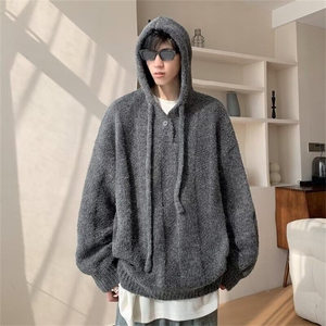 连帽针织衫外套男生秋冬季潮牌2024新款宽松扭花毛衣外套2033 P70图片
