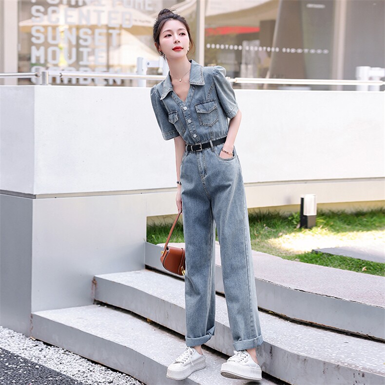牛仔连体裤女小个子2026年夏季新款高级感工装高腰显瘦薄款连衣裤,女装连体裤,印象茜