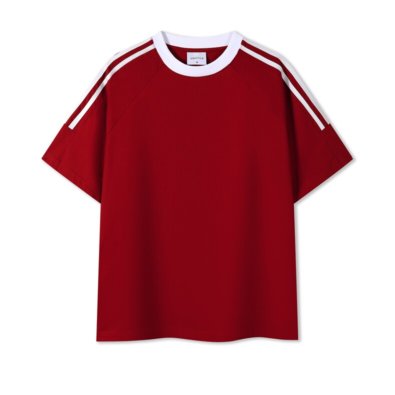 2025高品质300克全棉双纱短袖纯色三条杠T恤打底衫RH7717-P32,男装T恤,星座610B-1