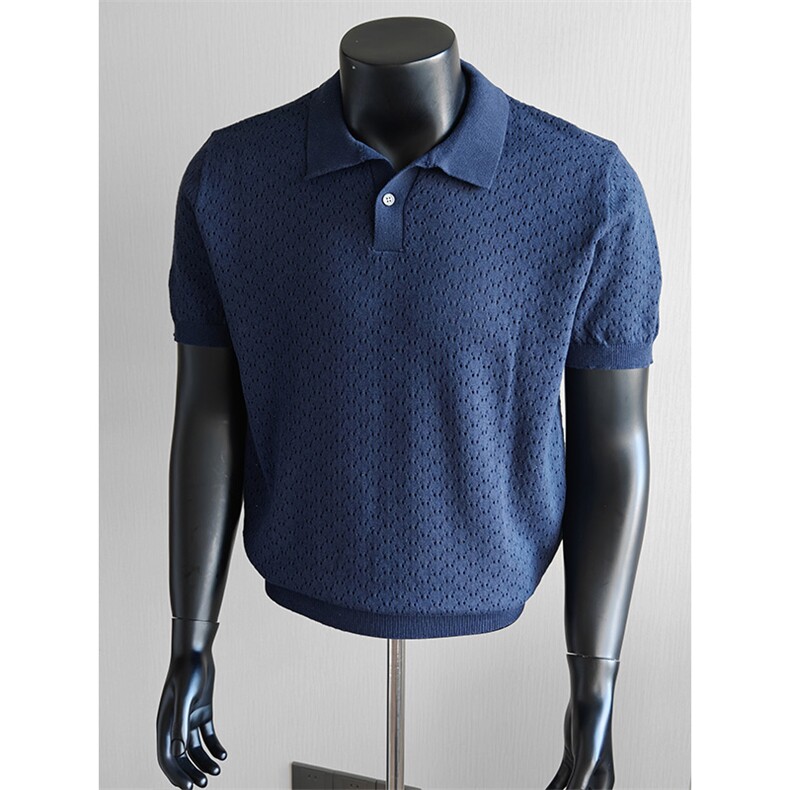 盗图新贵老钱风镂空冰丝翻领针织短袖POLO衫潮E77153/P58控88，男装T恤，电商A243