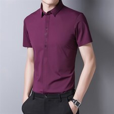 DN8200限价158元夏季男式短袖衬衣青年修身暗门襟无痕纯色衬衫P96,男装衬衫,电商B360