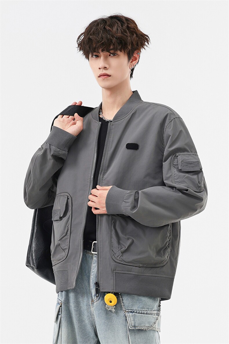 美式复古风棒球服夹克大口袋贴标痞帅百搭休闲外套J608618TP75,男装夹克,电商A247