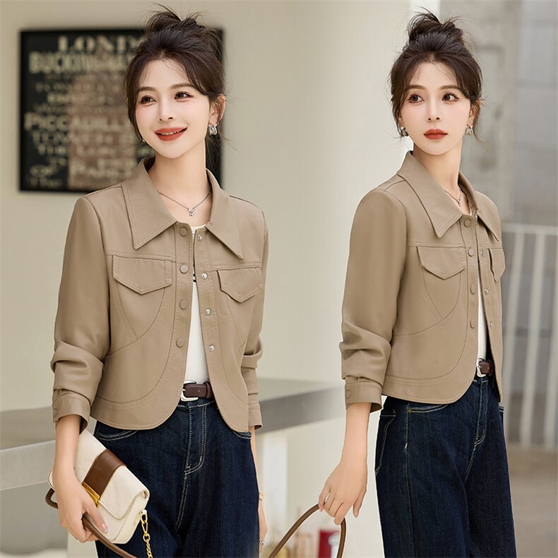 复古机车皮夹克外套女短款2025秋秋新款小个子pu皮百搭高级感上衣，女装皮衣，臻衣坊