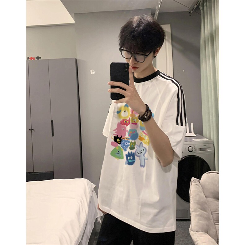 夏季美式高街重磅纯棉三条杠织带撞色男女短袖T恤ZD506-特P30,男装T恤,电商A486