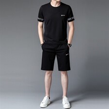 2023夏季新款冰丝中老年夏季休闲中年短袖t恤男运动衣服男装套装，男装T恤，电商B212（原钱塘6029）
