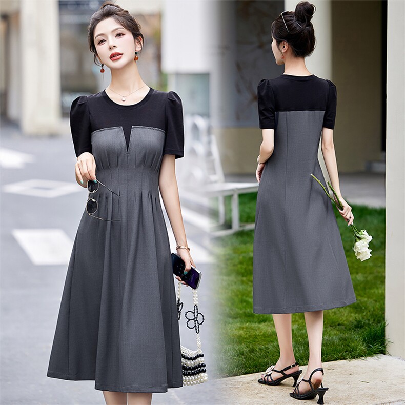 现货！！2024夏季新款气质优雅时尚拼接连衣裙，女装连衣裙，涵墨