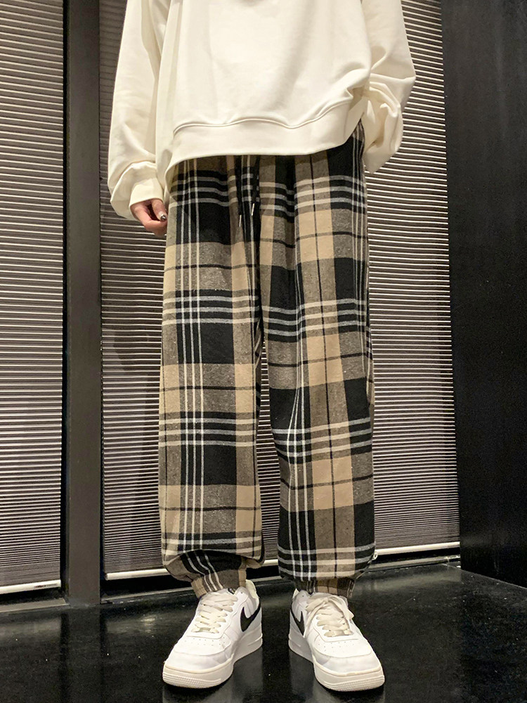 DM184-P45男装港风宽松束脚格子休闲裤运动裤卫裤,男装休闲裤,电商D321-1
