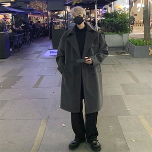 韩版宽松毛呢大衣男中长款呢子风衣英伦雅痞男装外套 MN9571/P100图片