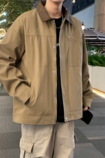 PU皮拼接夹克25年春新品翻领夹克时尚宽松外套A406JK3520特P85，男装夹克，星座309（原A406）