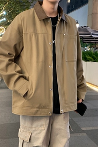 PU皮拼接夹克25年春新品翻领夹克时尚宽松外套A406 JK3520 特P85图片