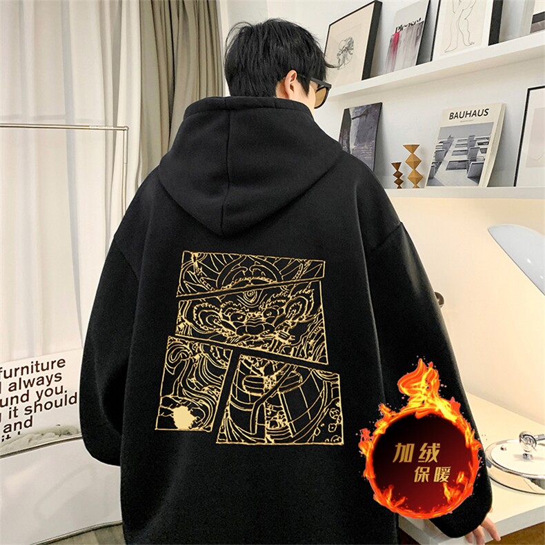 龙年卫衣冬季美式加绒加厚连帽卫衣外套DL1751常规特P35加绒特40,男装卫衣,电商A486