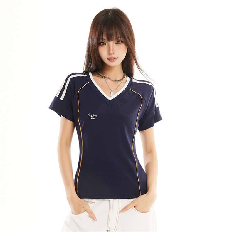 美式v领正肩短袖t恤女夏修身显瘦运动短款上衣2026新款YD280-P35,男装T恤,星座509