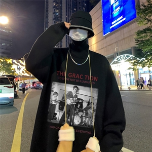 特批 港风夜景个性人物印花宽松高领毛衣M971 P45 加绒P60控88图片