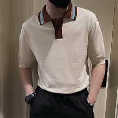 夏季短袖男轻奢休闲高级感翻领撞色薄款针织POLO透气体恤S332，男装T恤，星座1116A-2（原606A-1）