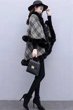 芷墨冬装新款时尚简约冬装经典格纹斗篷外套加绒加厚，女装毛呢外套，芷墨服饰