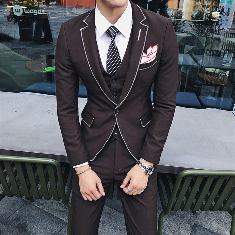 秋冬款缝边工艺西服套装三件套男西装外套A470-TZ95图片