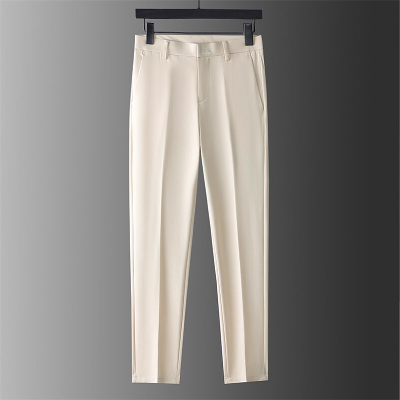 2025新款高弹力刺绣冰丝—九分裤——米杏色P5598，男装休闲裤，电商B368