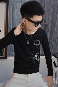 3秋季长袖修身T恤水仙刺绣社会小伙韩版潮男打底衫C301B-CT16图片