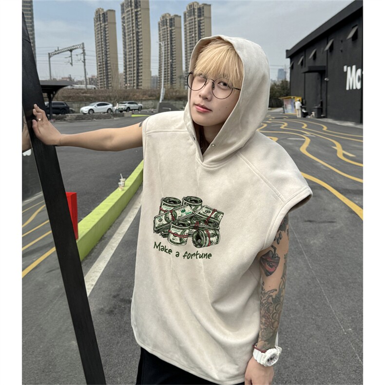 麂皮绒连帽背心坎肩男T恤美式港风JLB457-P30控48,男装T恤,电商B370