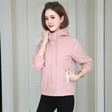 短外套女2021春秋装新款女装时尚休闲连帽春秋女士风衣外套，女装短外套，依恋蒂丝