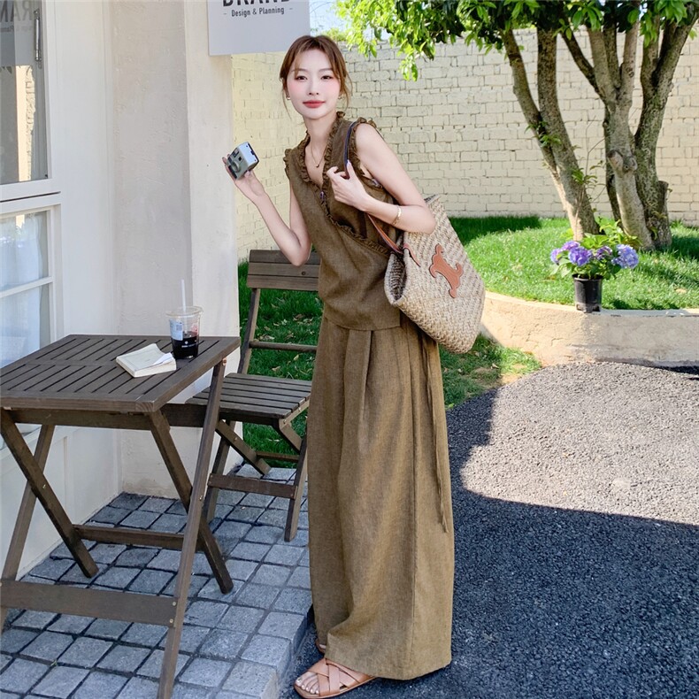 法式御姐老钱风背心套装女夏季2025年新款气质高级感阔腿裤两件套,女装套装/套裙,2C159